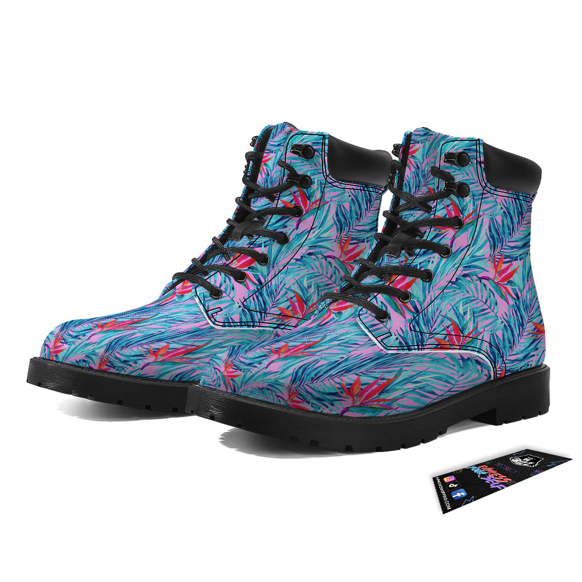 Watercolor Hawaiian Pink And Blue Print Boots-grizzshop