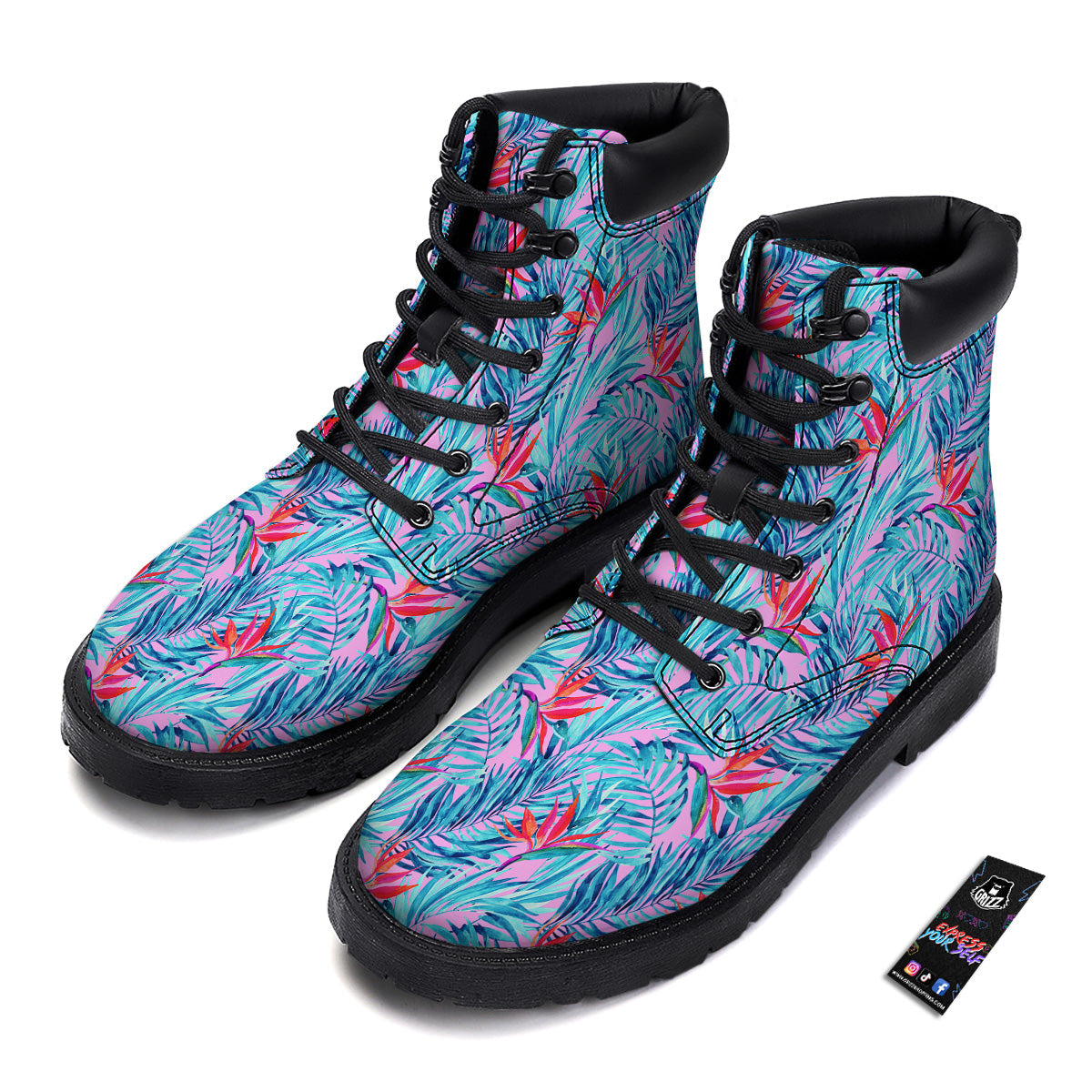 Watercolor Hawaiian Pink And Blue Print Boots-grizzshop