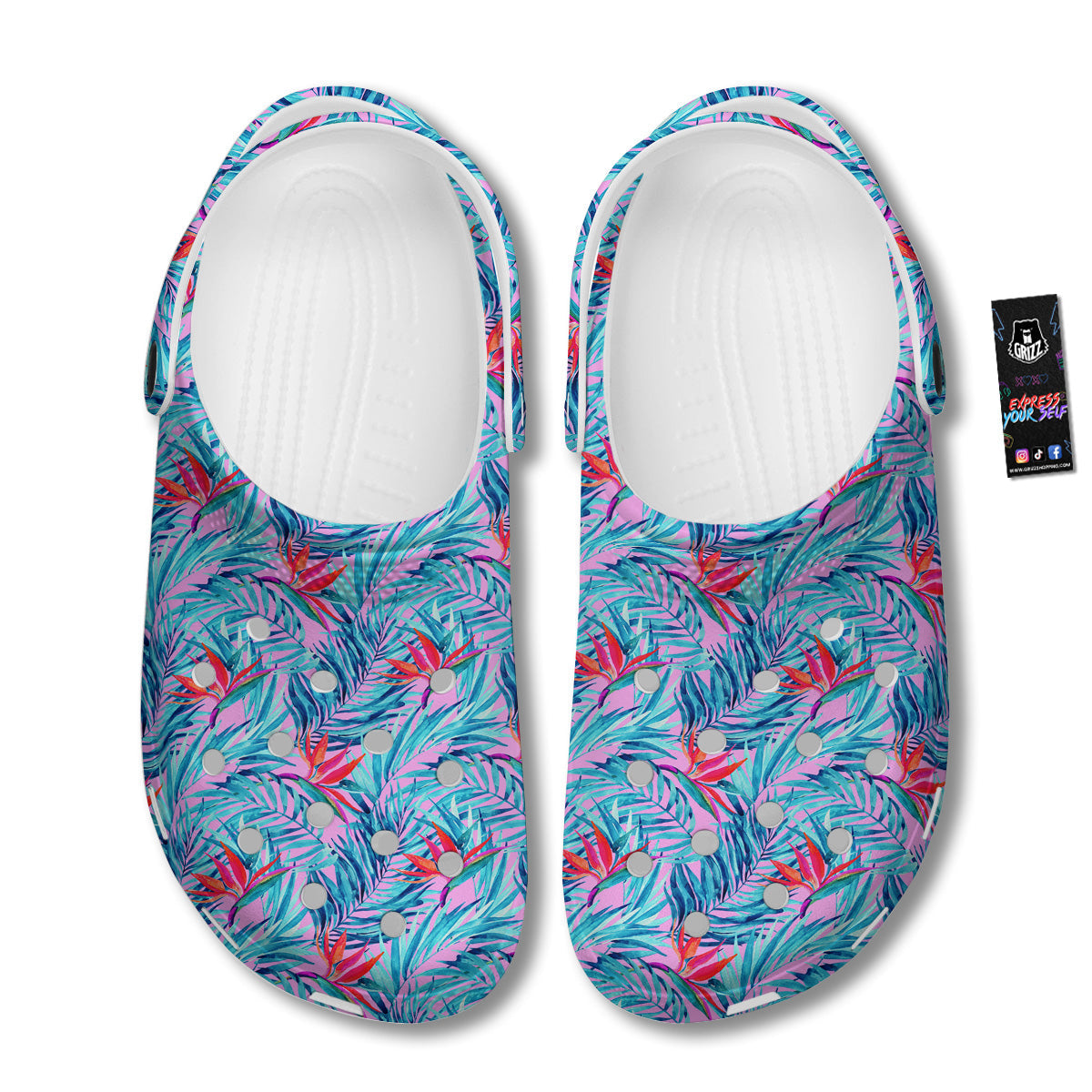 Watercolor Hawaiian Pink And Blue Print Clog-grizzshop