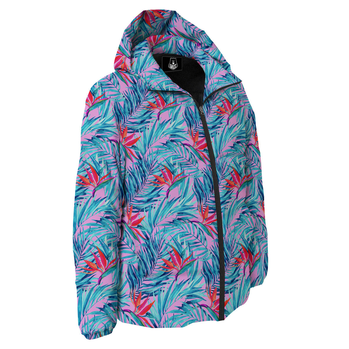 Watercolor Hawaiian Pink And Blue Print Down Jacket-grizzshop