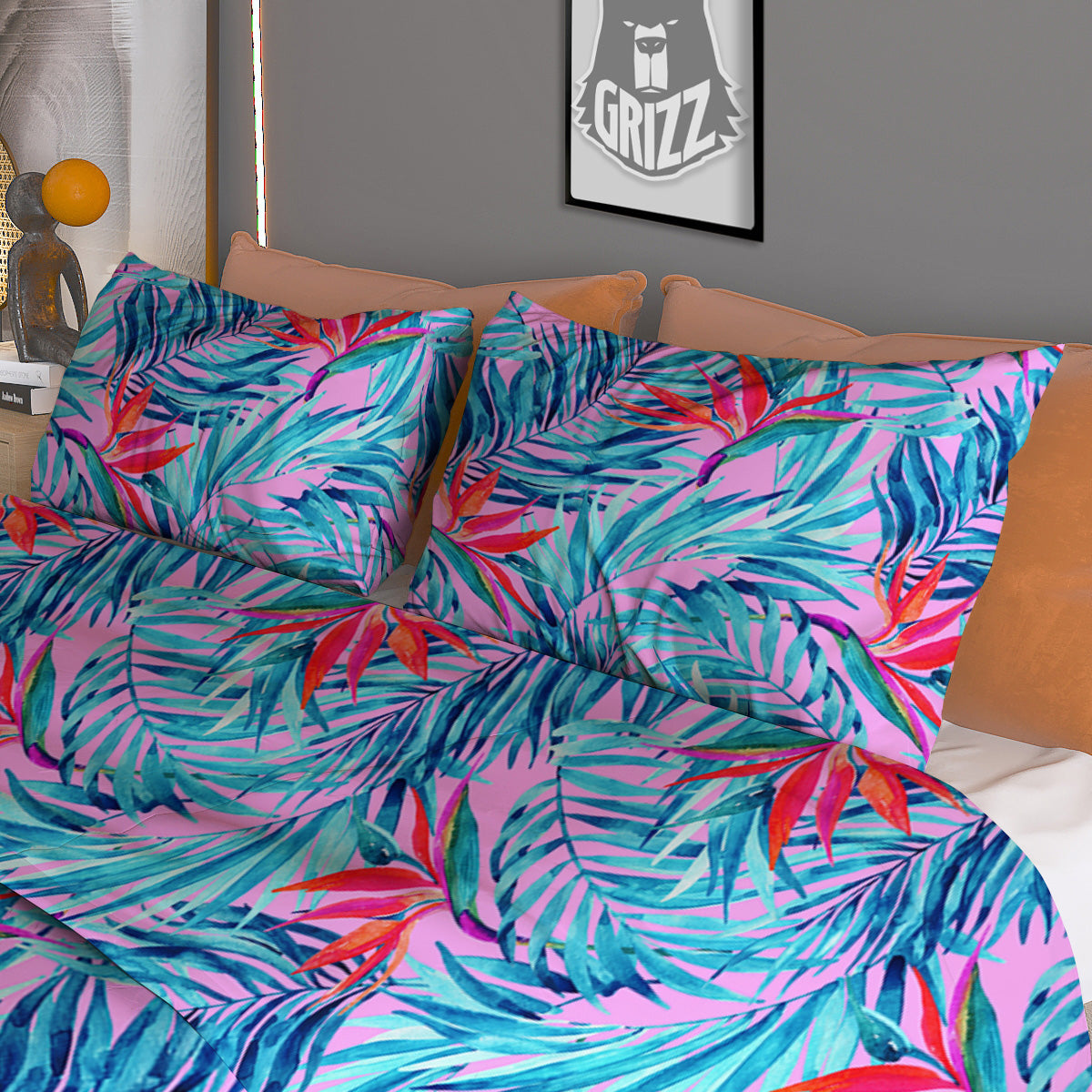 Watercolor Hawaiian Pink And Blue Print Duvet Cover Bedding Set
