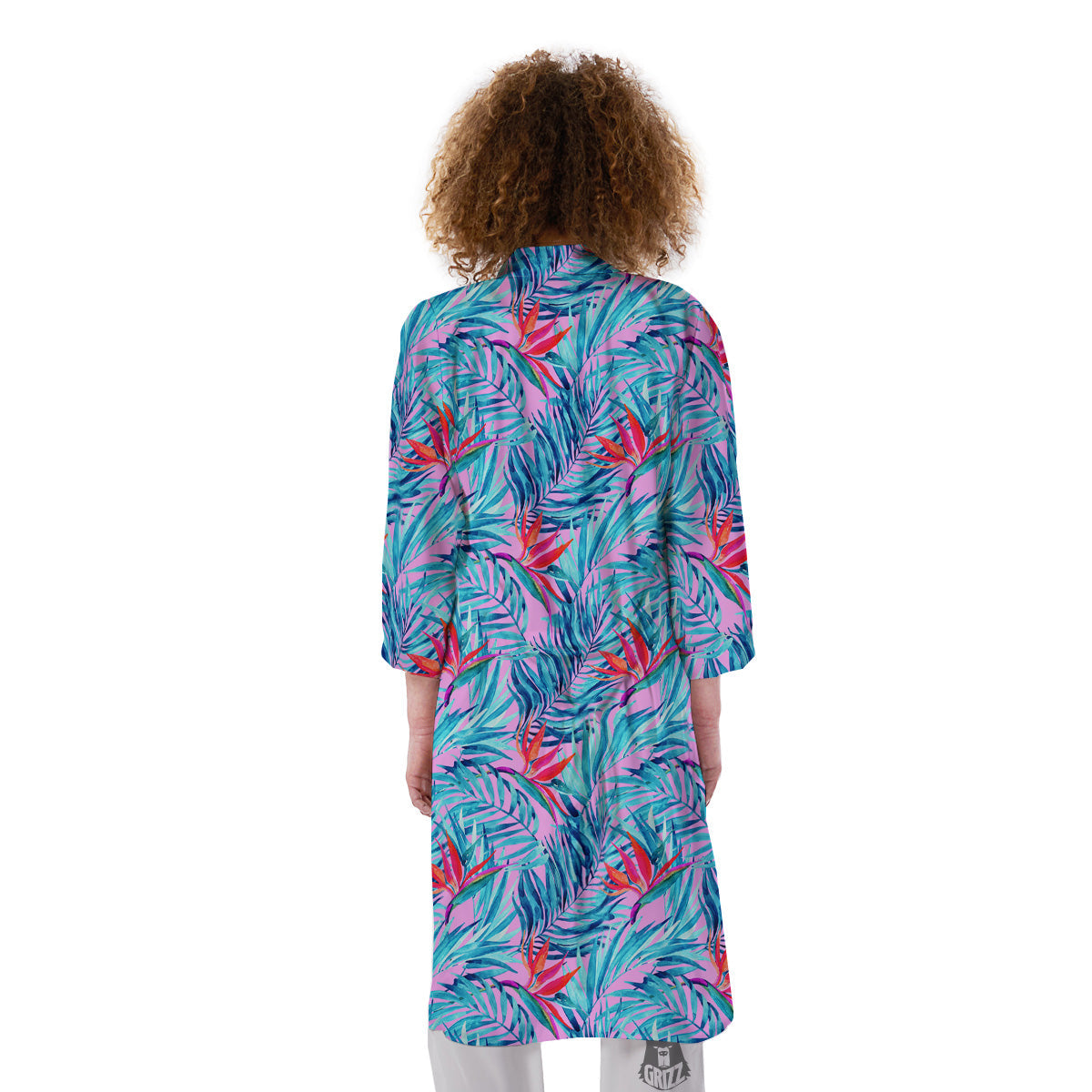 Watercolor Hawaiian Pink And Blue Print Kimono-grizzshop