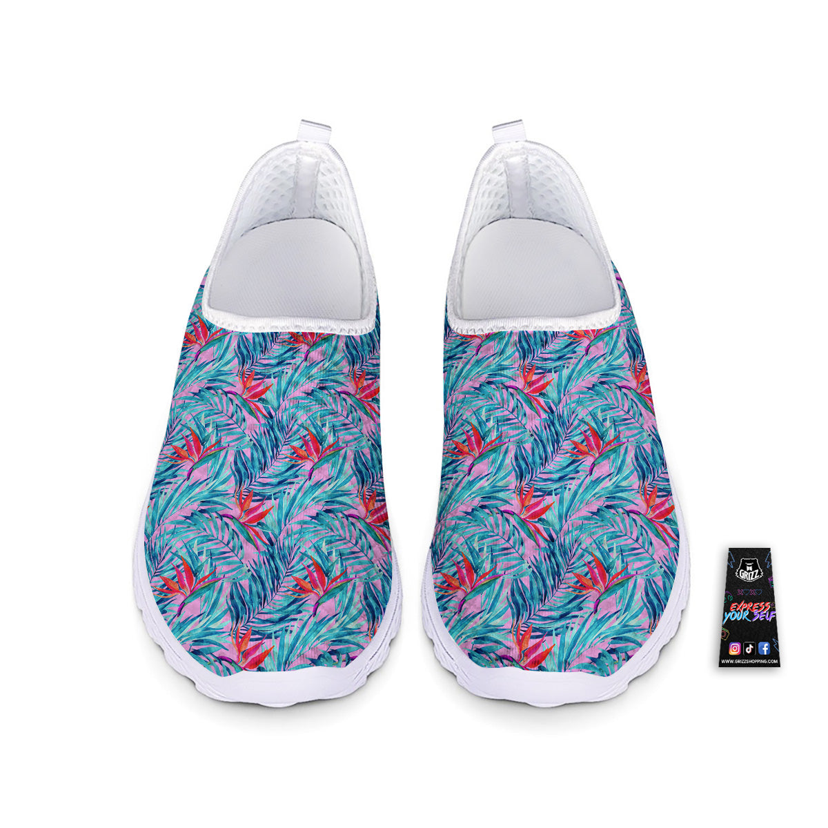 Watercolor Hawaiian Pink And Blue Print Nurse Shoes-grizzshop