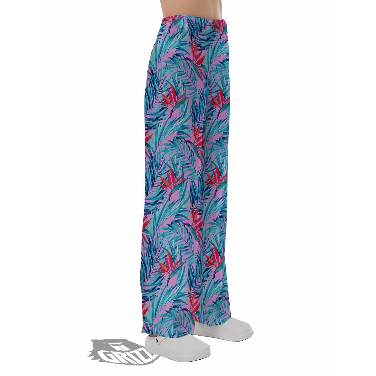 Watercolor Hawaiian Pink And Blue Print Pajama Pants-grizzshop