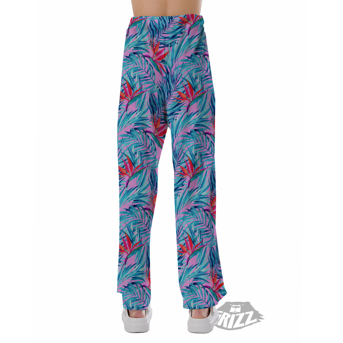 Watercolor Hawaiian Pink And Blue Print Pajama Pants-grizzshop