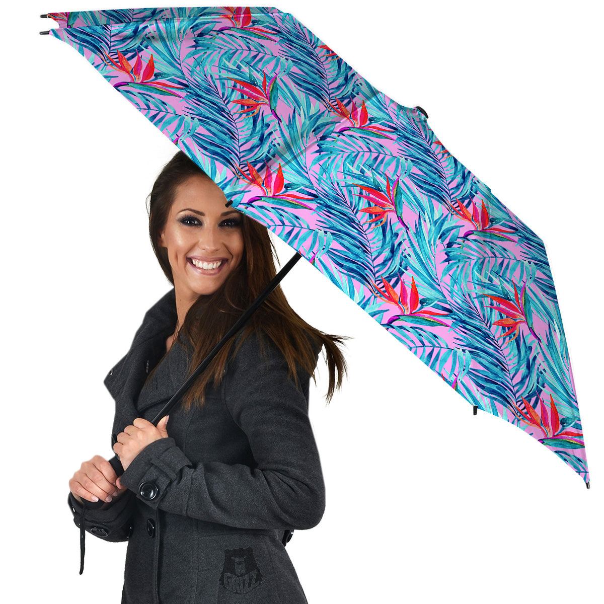 Watercolor Hawaiian Pink And Blue Print Umbrella-grizzshop