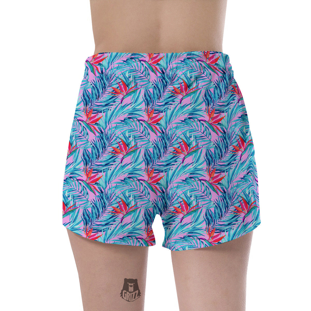 Watercolor Hawaiian Pink And Blue Print Women's Shorts-grizzshop