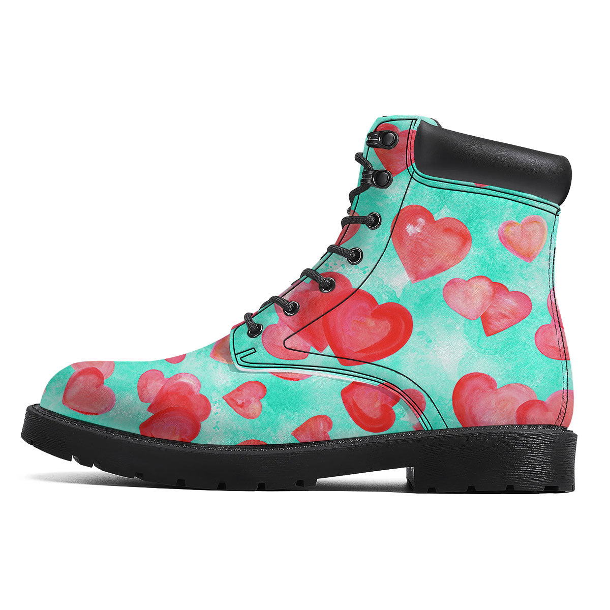 Watercolor Heart Teal And Pink Print Boots-grizzshop