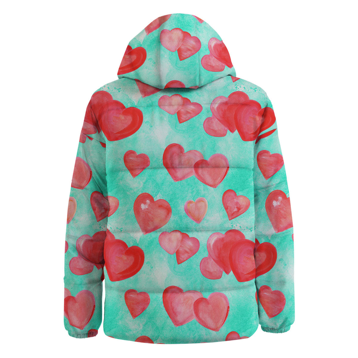 Watercolor Heart Teal And Pink Print Down Jacket-grizzshop