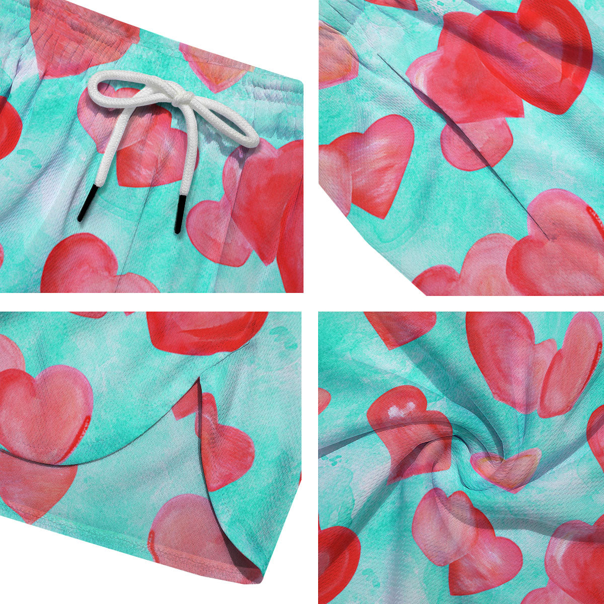 Watercolor Heart Teal And Pink Print Men's Running Shorts-grizzshop