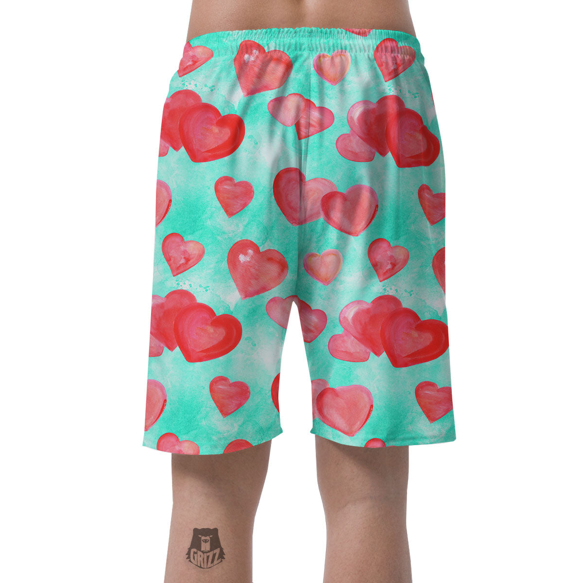 Watercolor Heart Teal And Pink Print Men's Shorts-grizzshop