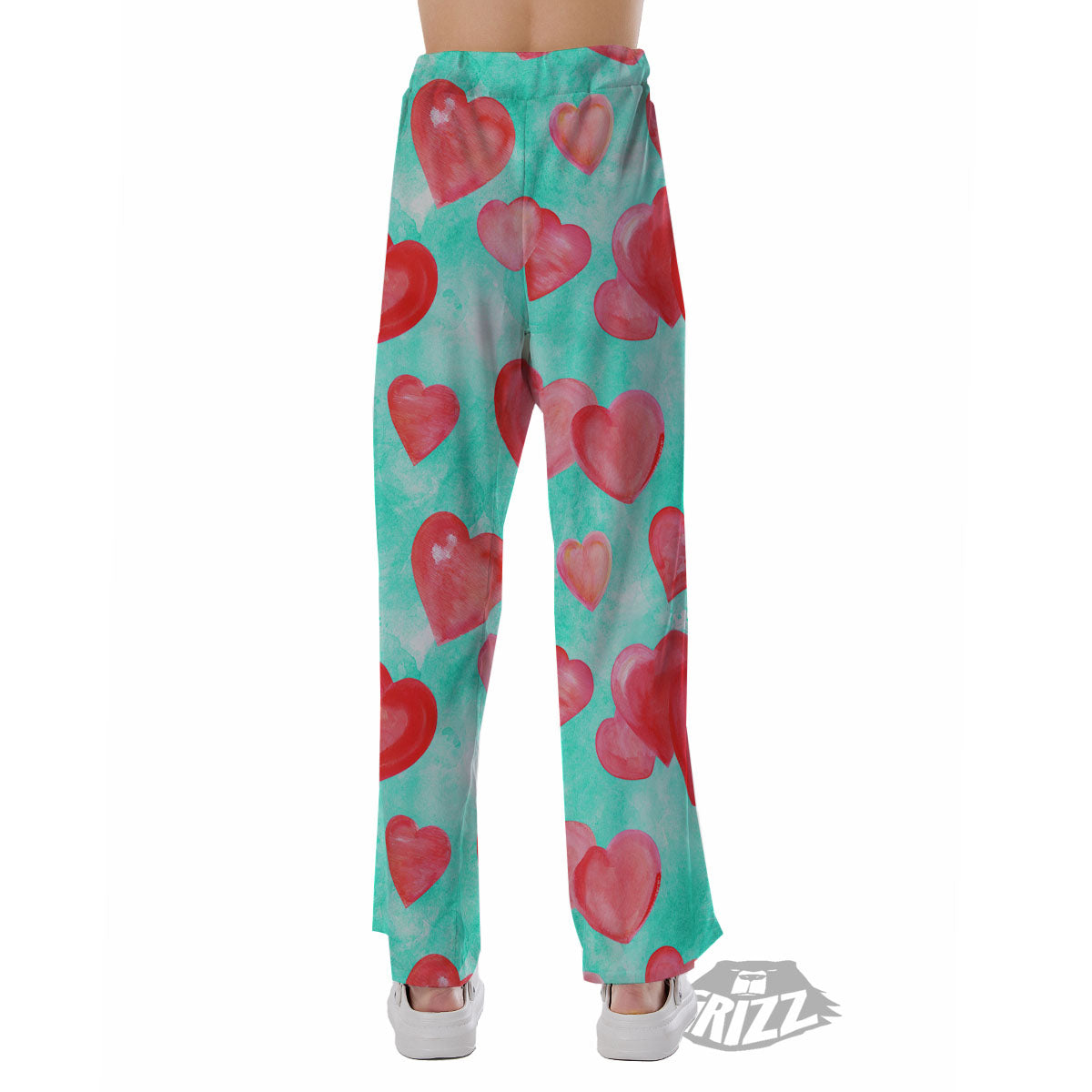 Watercolor Heart Teal And Pink Print Pajama Pants-grizzshop