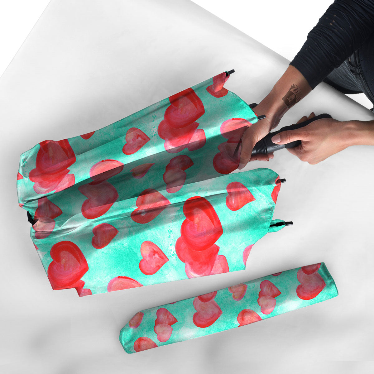 Watercolor Heart Teal And Pink Print Umbrella-grizzshop