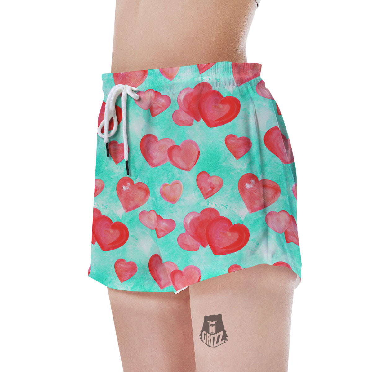 Watercolor Heart Teal And Pink Print Women's Shorts-grizzshop