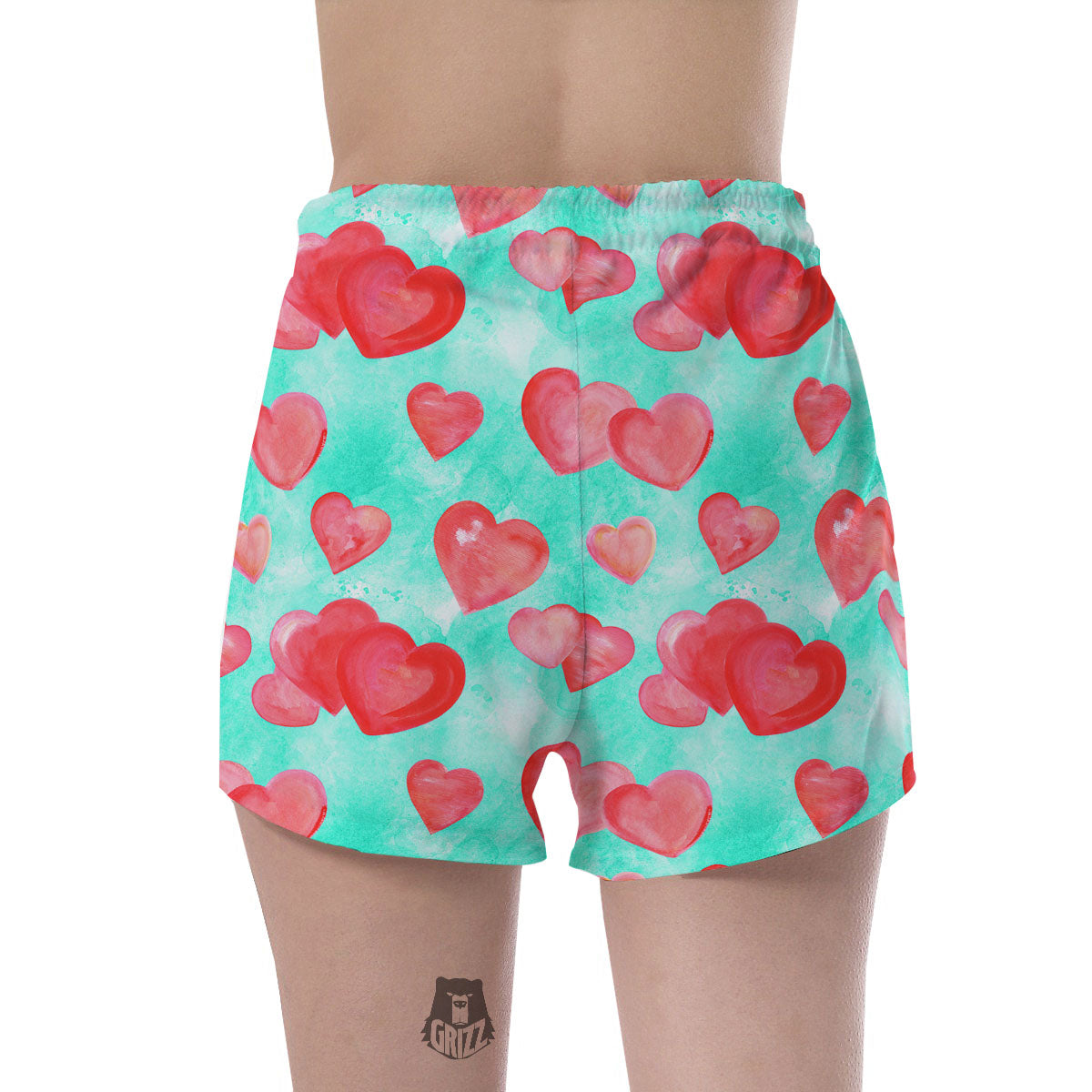 Watercolor Heart Teal And Pink Print Women's Shorts-grizzshop
