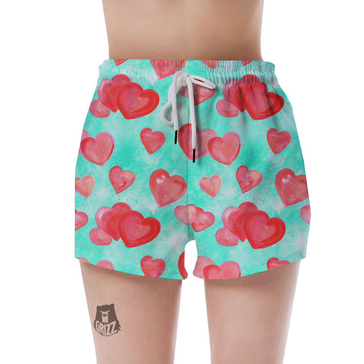 Watercolor Heart Teal And Pink Print Women's Shorts-grizzshop
