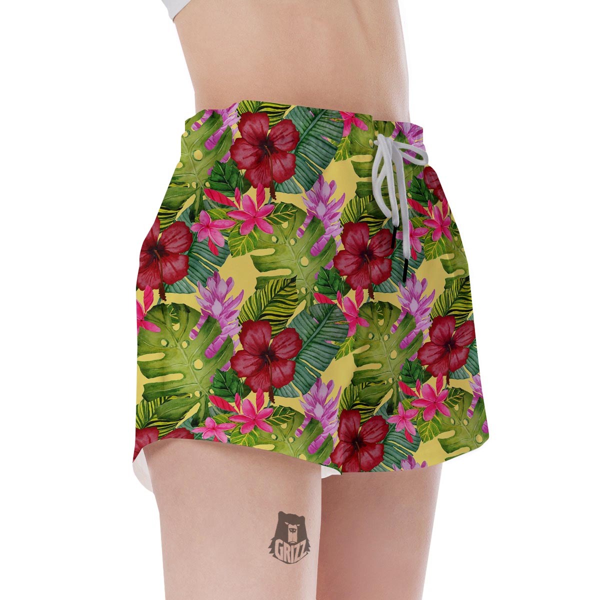 Watercolor Hibiscus Floral Hawaiian Print Women's Shorts-grizzshop
