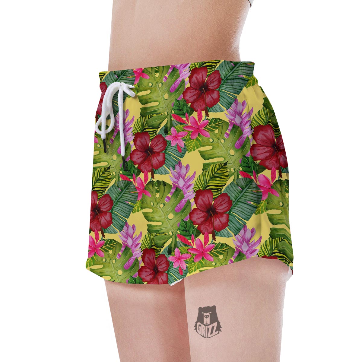 Watercolor Hibiscus Floral Hawaiian Print Women's Shorts-grizzshop