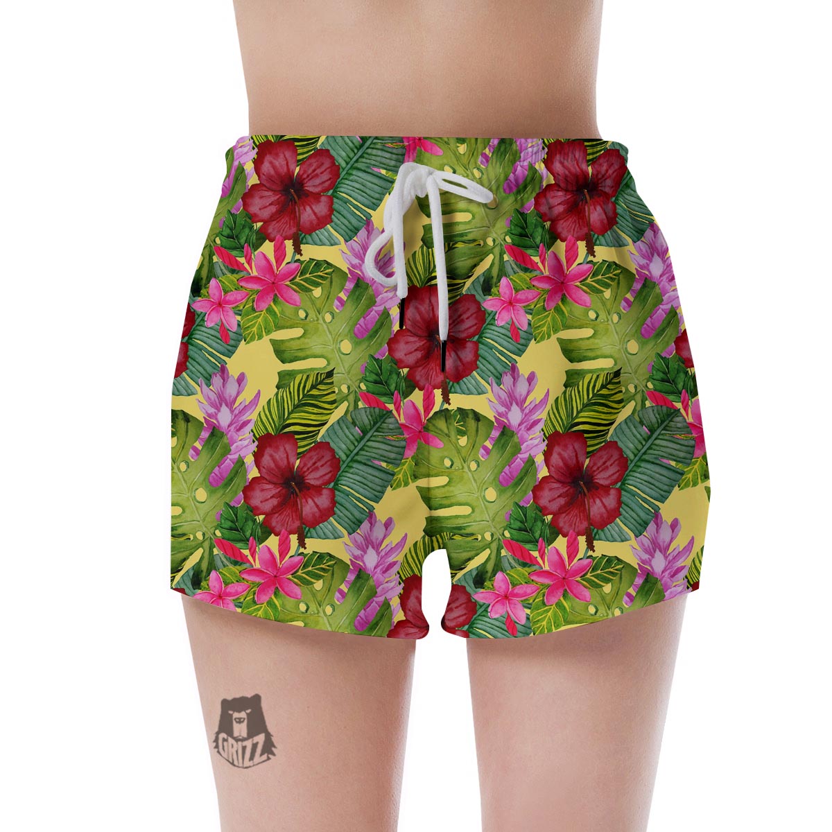 Watercolor Hibiscus Floral Hawaiian Print Women's Shorts-grizzshop