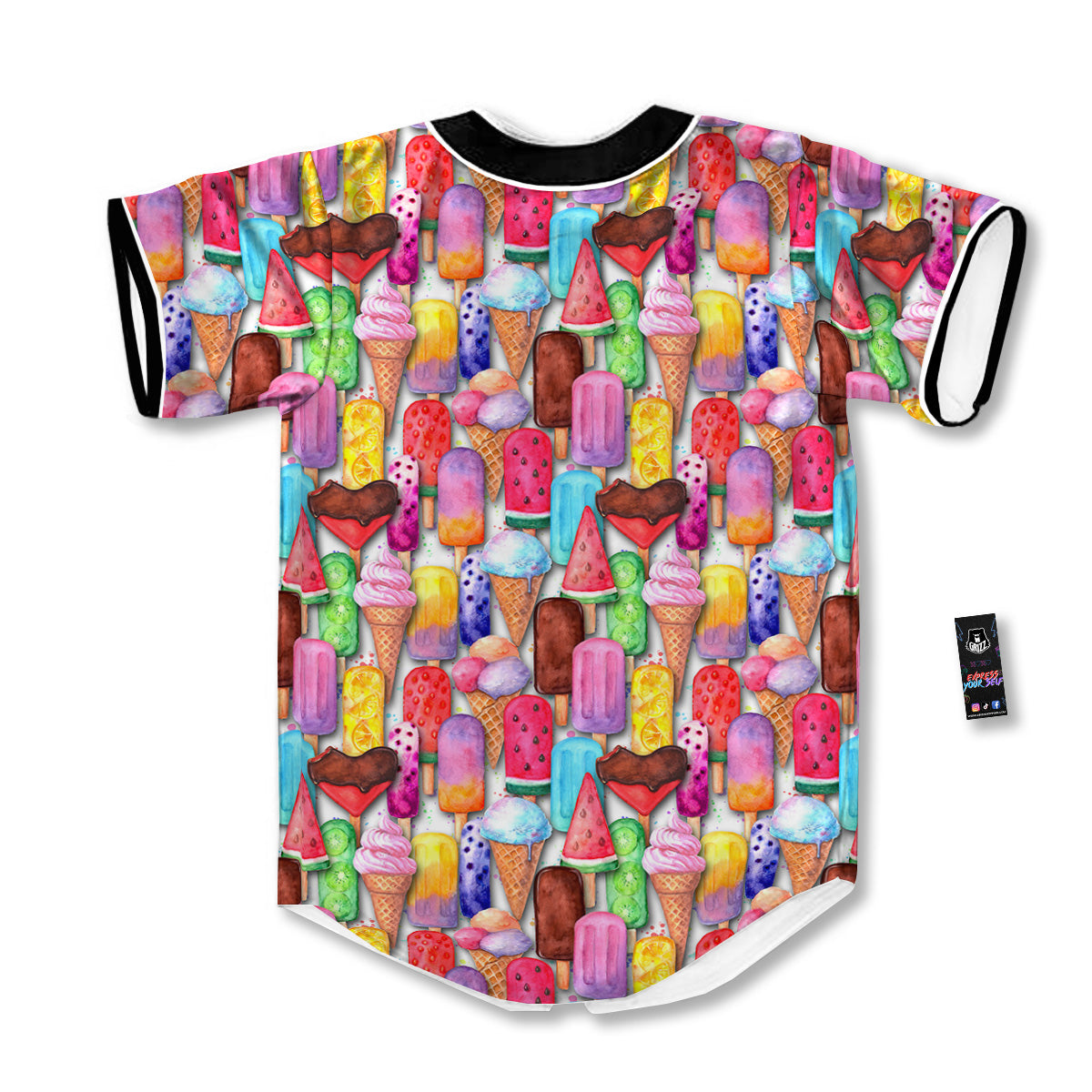 Watercolor Ice Cream Print Pattern Baseball Jersey-grizzshop