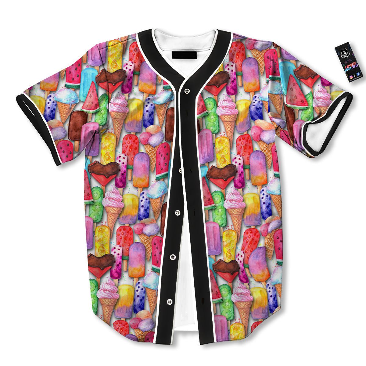 Watercolor Ice Cream Print Pattern Baseball Jersey-grizzshop