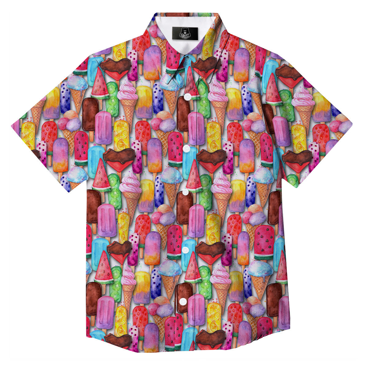Watercolor Ice Cream Print Pattern Button Up Shirt-grizzshop