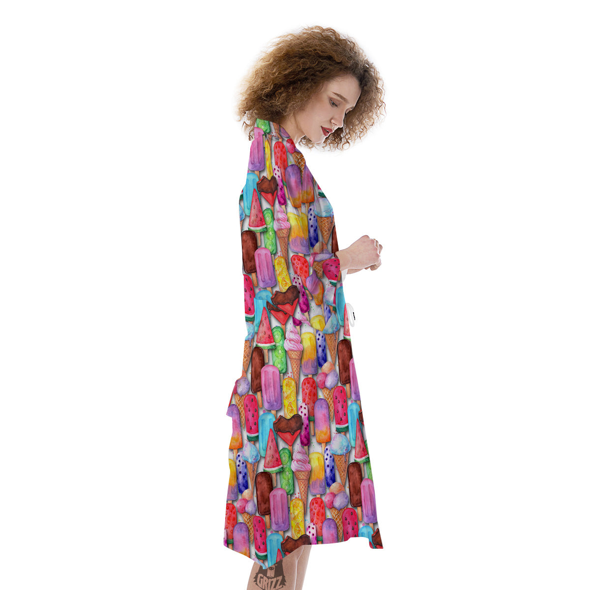Watercolor Ice Cream Print Pattern Kimono-grizzshop