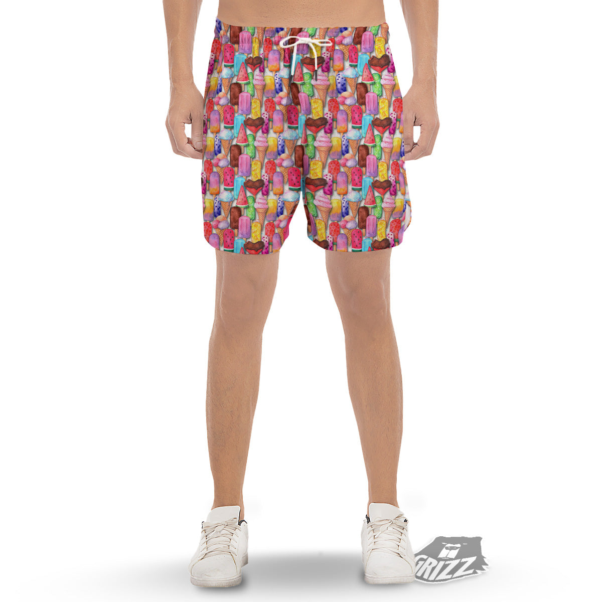 Watercolor Ice Cream Print Pattern Men's Gym Shorts-grizzshop
