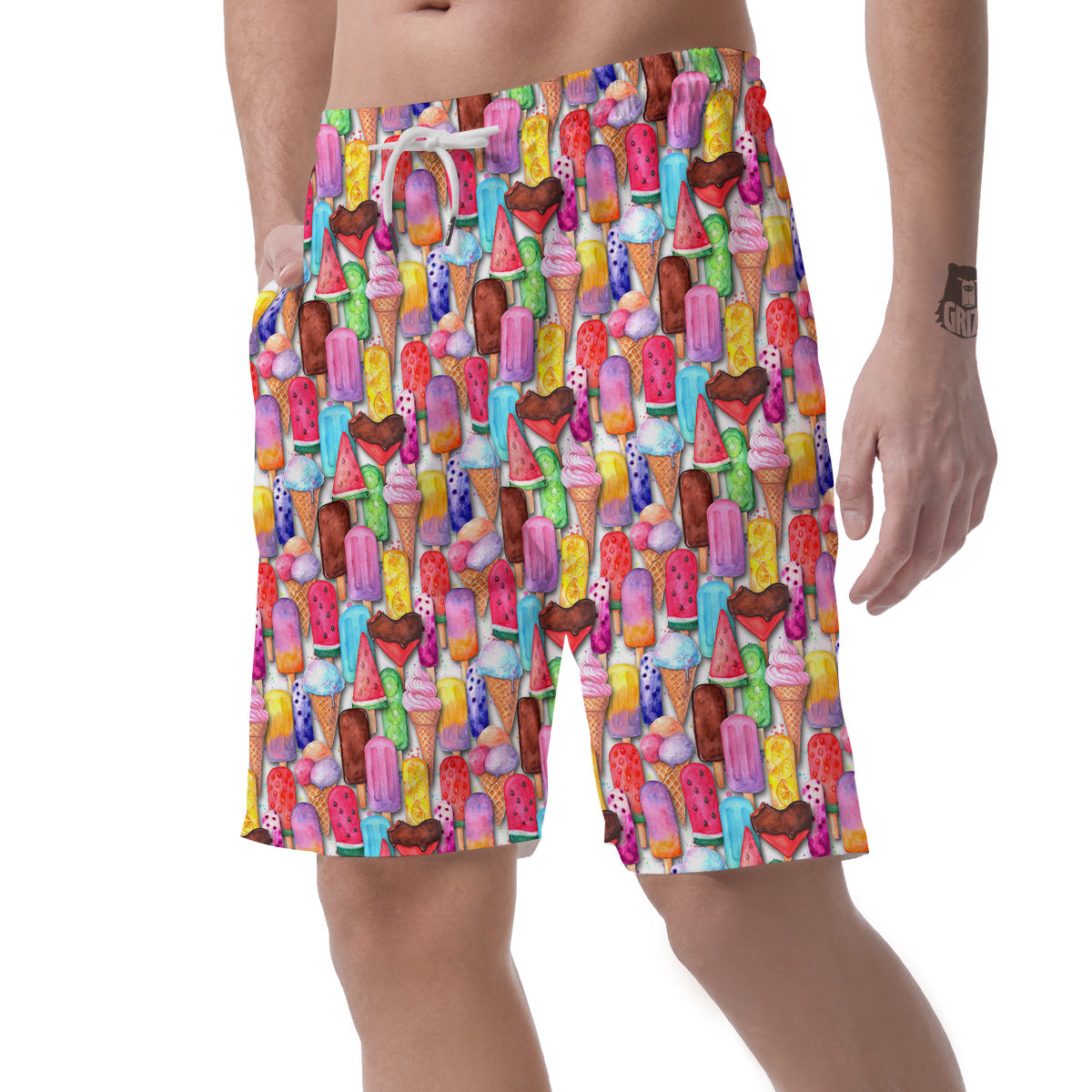 Watercolor Ice Cream Print Pattern Men's Shorts-grizzshop