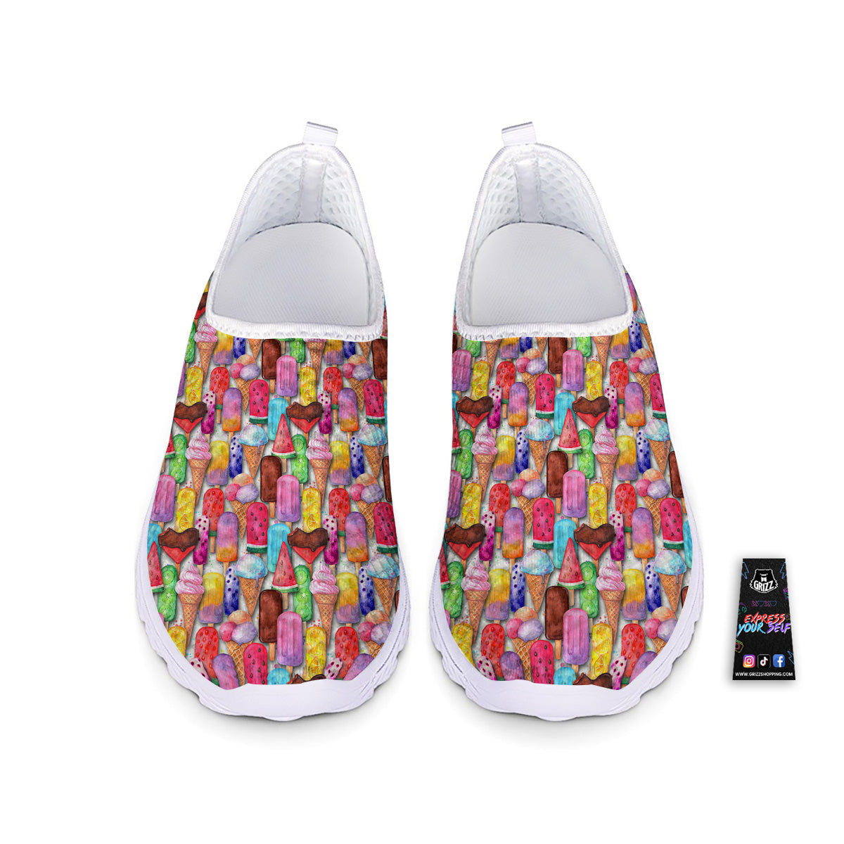 Watercolor Ice Cream Print Pattern Nurse Shoes-grizzshop