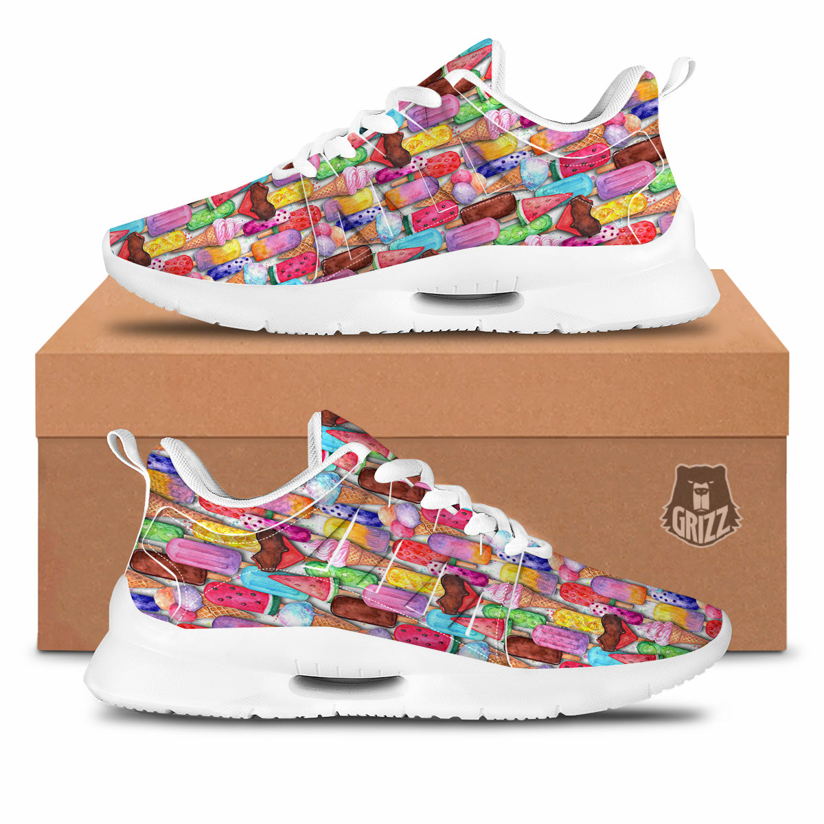 Watercolor Ice Cream Print Pattern Tennis Shoes-grizzshop