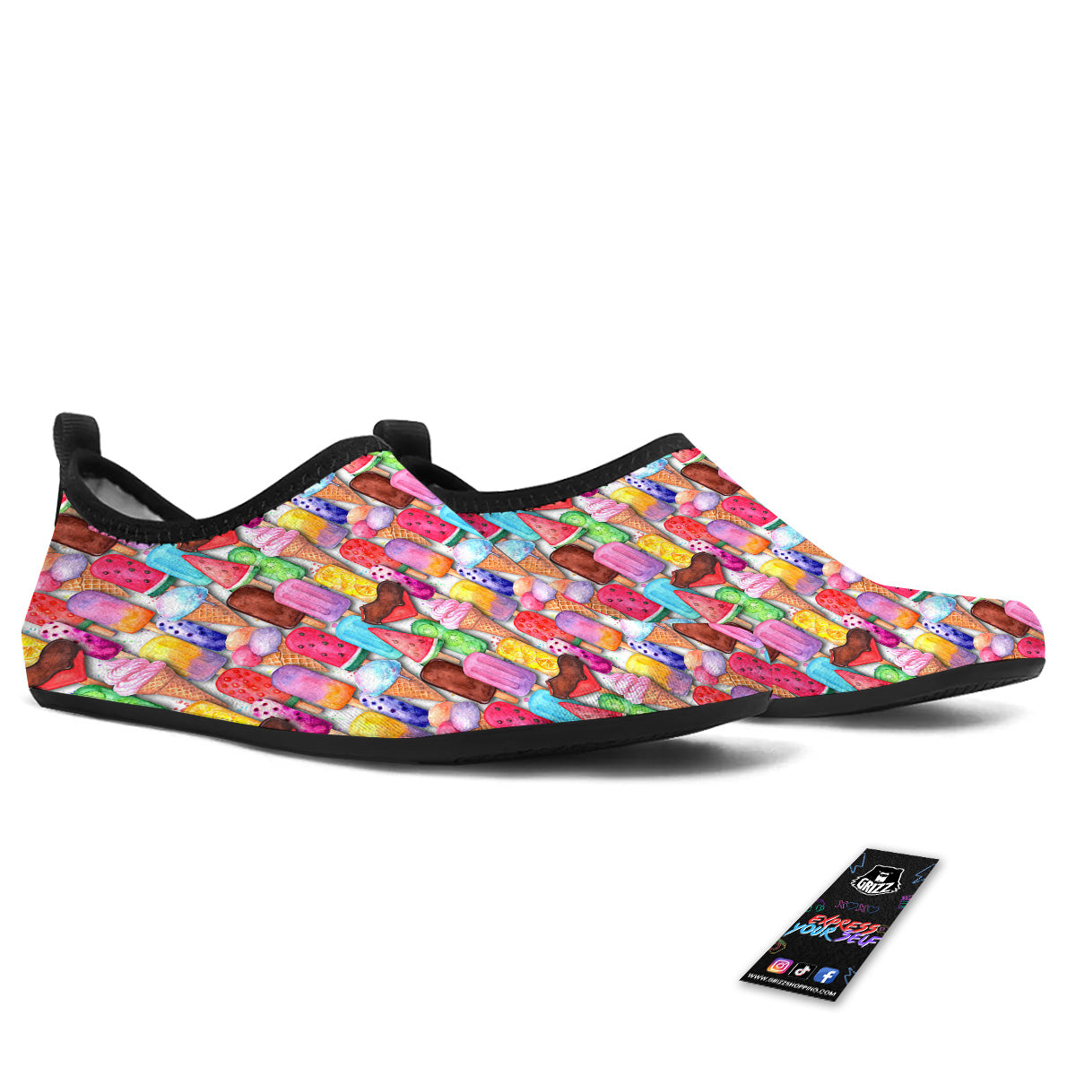 Watercolor Ice Cream Print Pattern Water Shoes-grizzshop