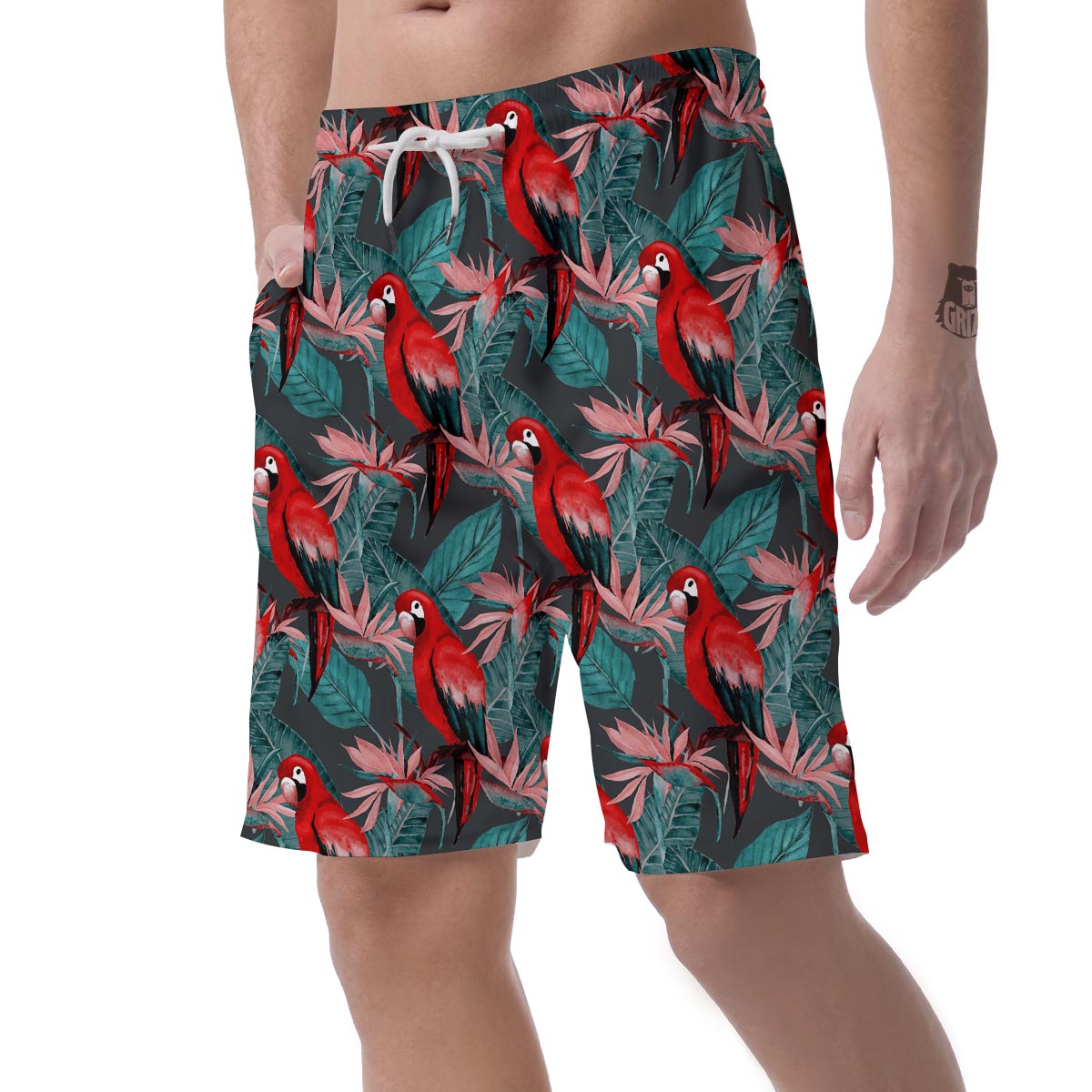 Watercolor Parrot Tropical Print Men's Shorts-grizzshop