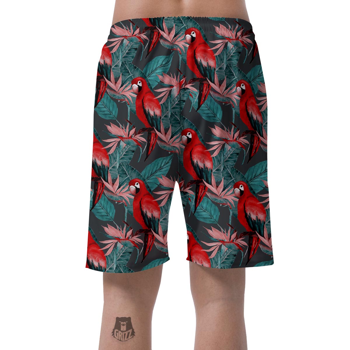 Watercolor Parrot Tropical Print Men's Shorts-grizzshop