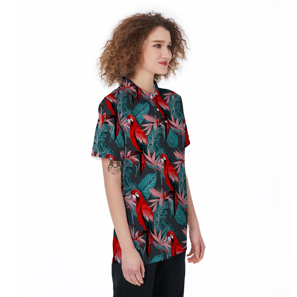 Watercolor Parrot Tropical Print Women's Golf Shirts-grizzshop