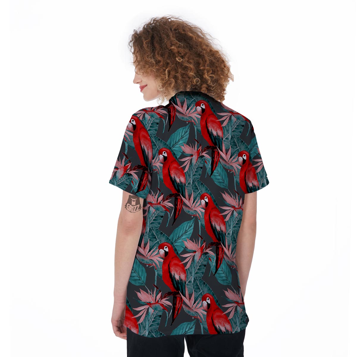 Watercolor Parrot Tropical Print Women's Golf Shirts-grizzshop