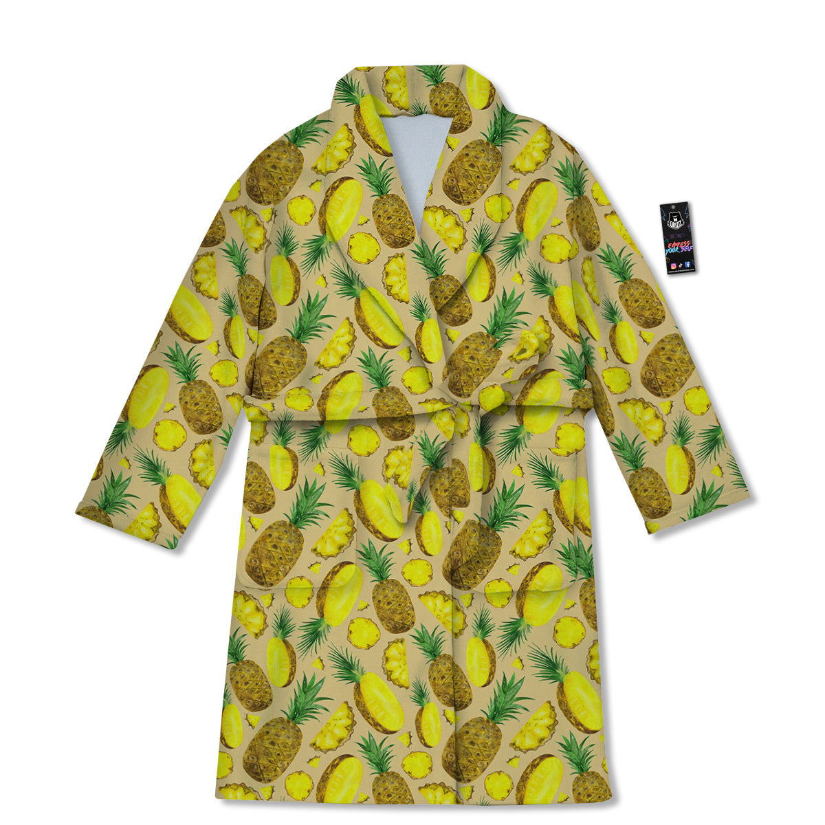 Watercolor Pineapple Beige Print Pattern Bathrobe-grizzshop