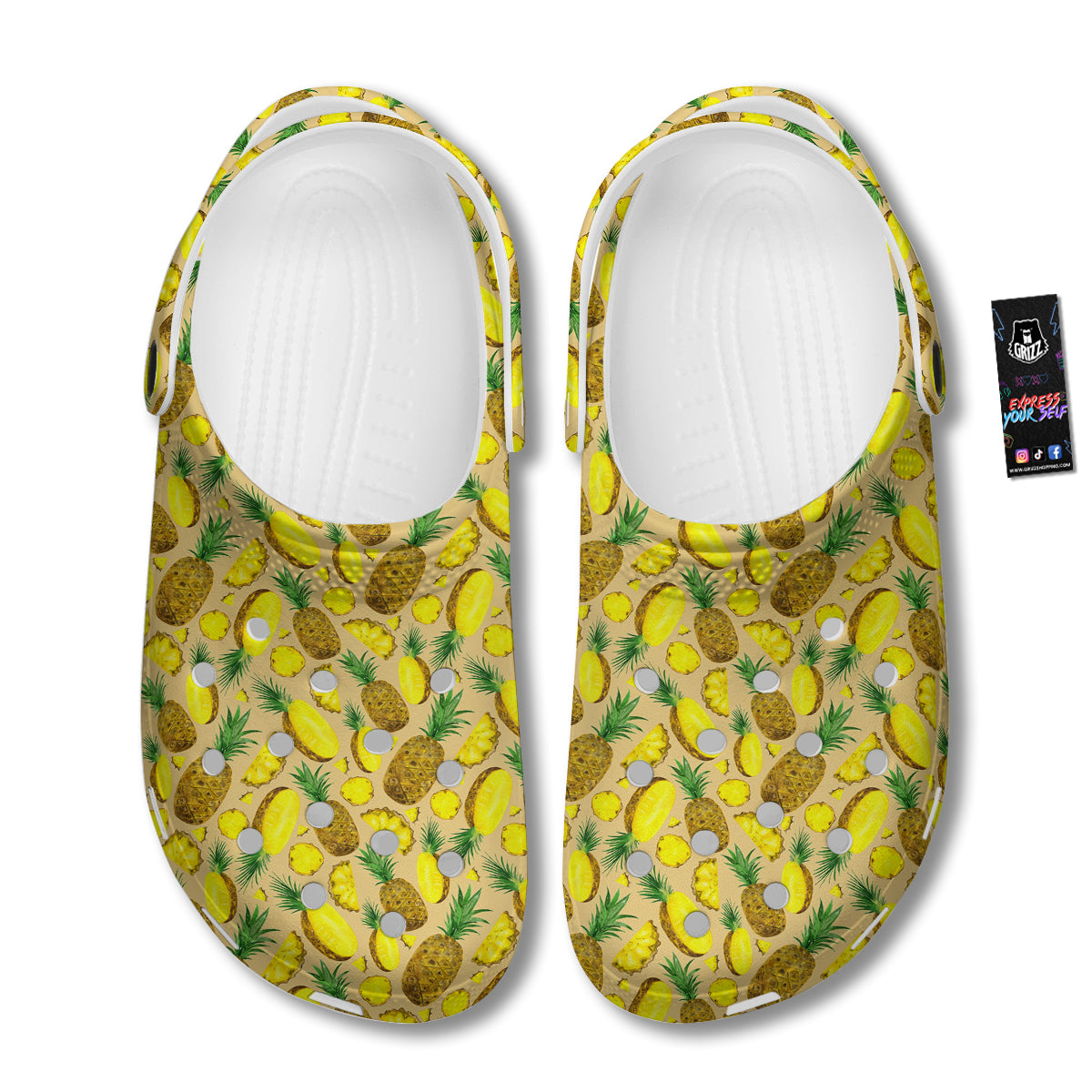 Watercolor Pineapple Beige Print Pattern Clog-grizzshop