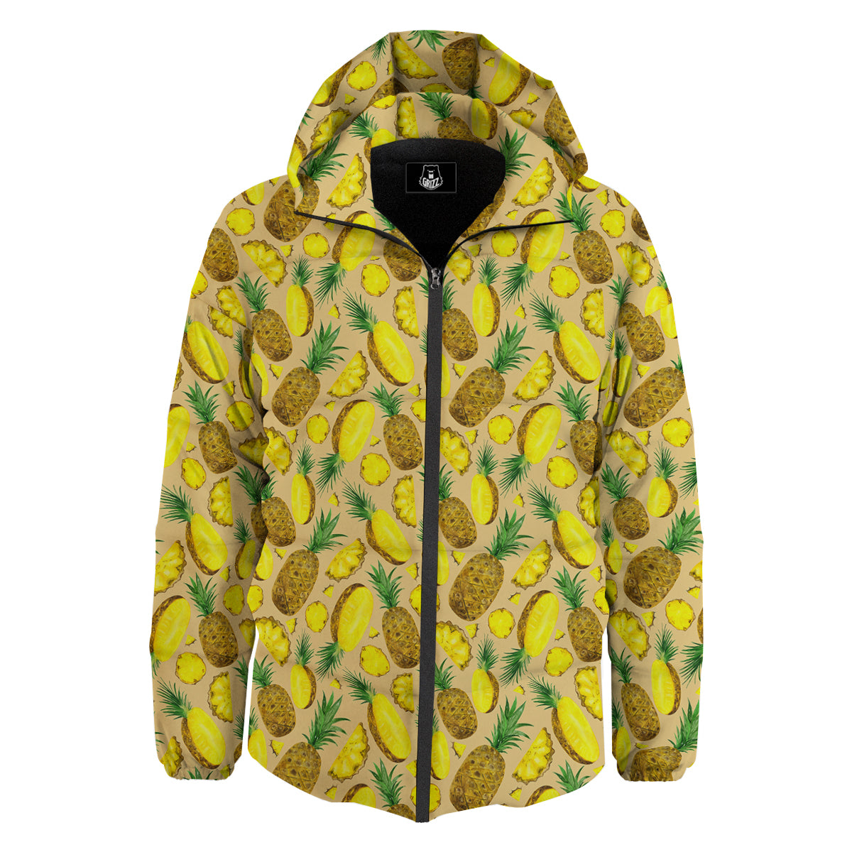 Watercolor Pineapple Beige Print Pattern Down Jacket-grizzshop
