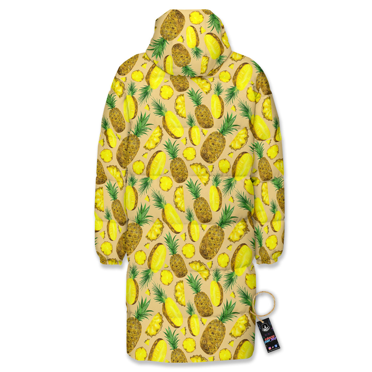Watercolor Pineapple Beige Print Pattern Long Down Jacket-grizzshop