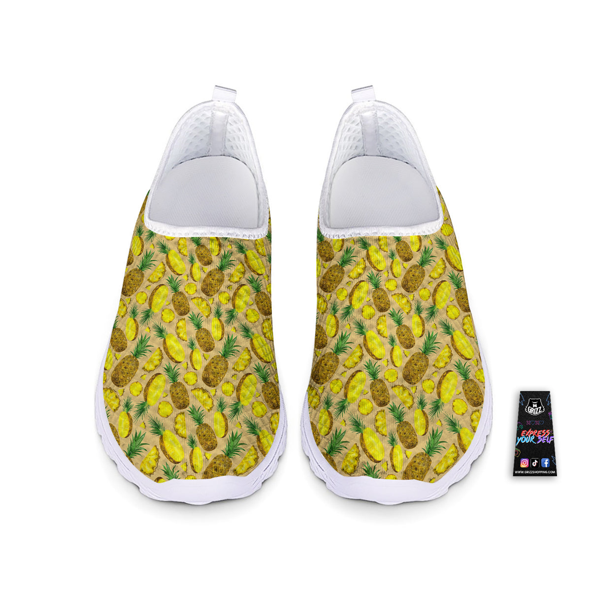 Watercolor Pineapple Beige Print Pattern Nurse Shoes-grizzshop