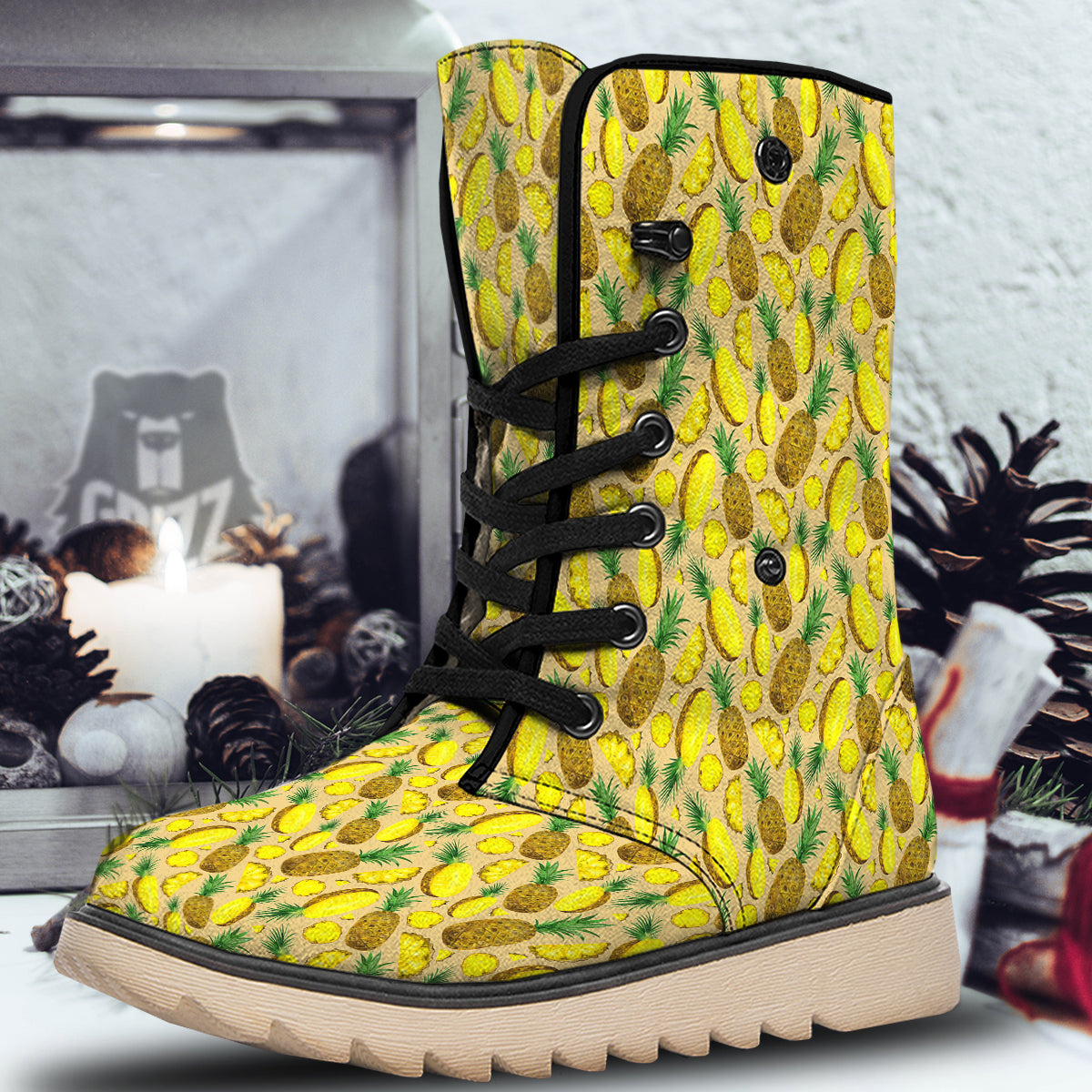 Watercolor Pineapple Beige Print Pattern Snow Boots-grizzshop