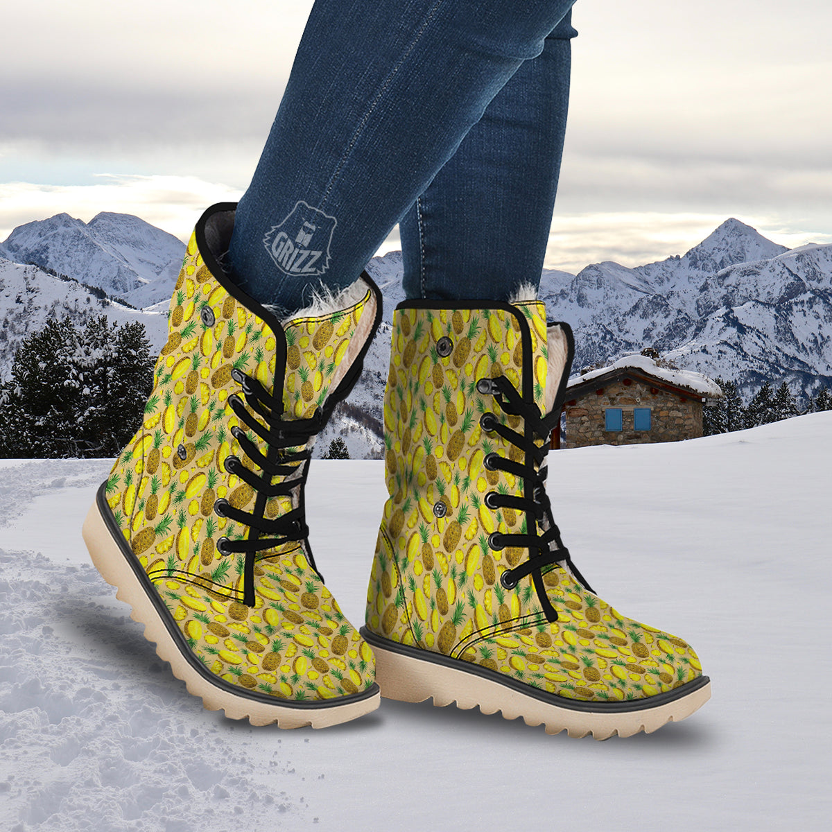 Watercolor Pineapple Beige Print Pattern Snow Boots-grizzshop