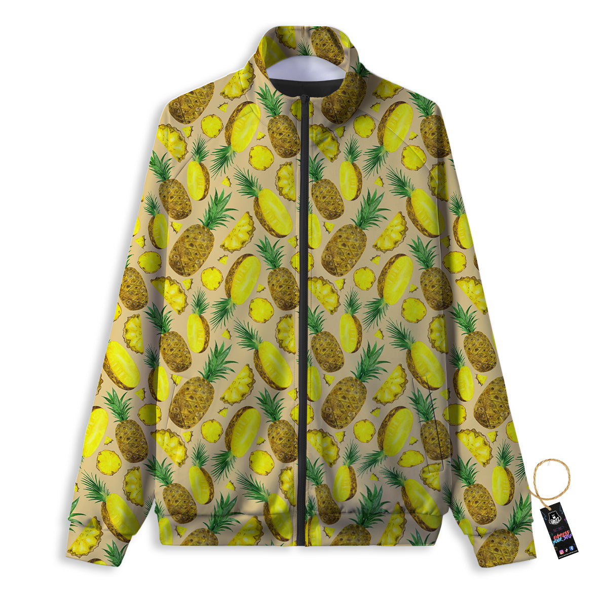 Watercolor Pineapple Beige Print Pattern Track Jacket-grizzshop