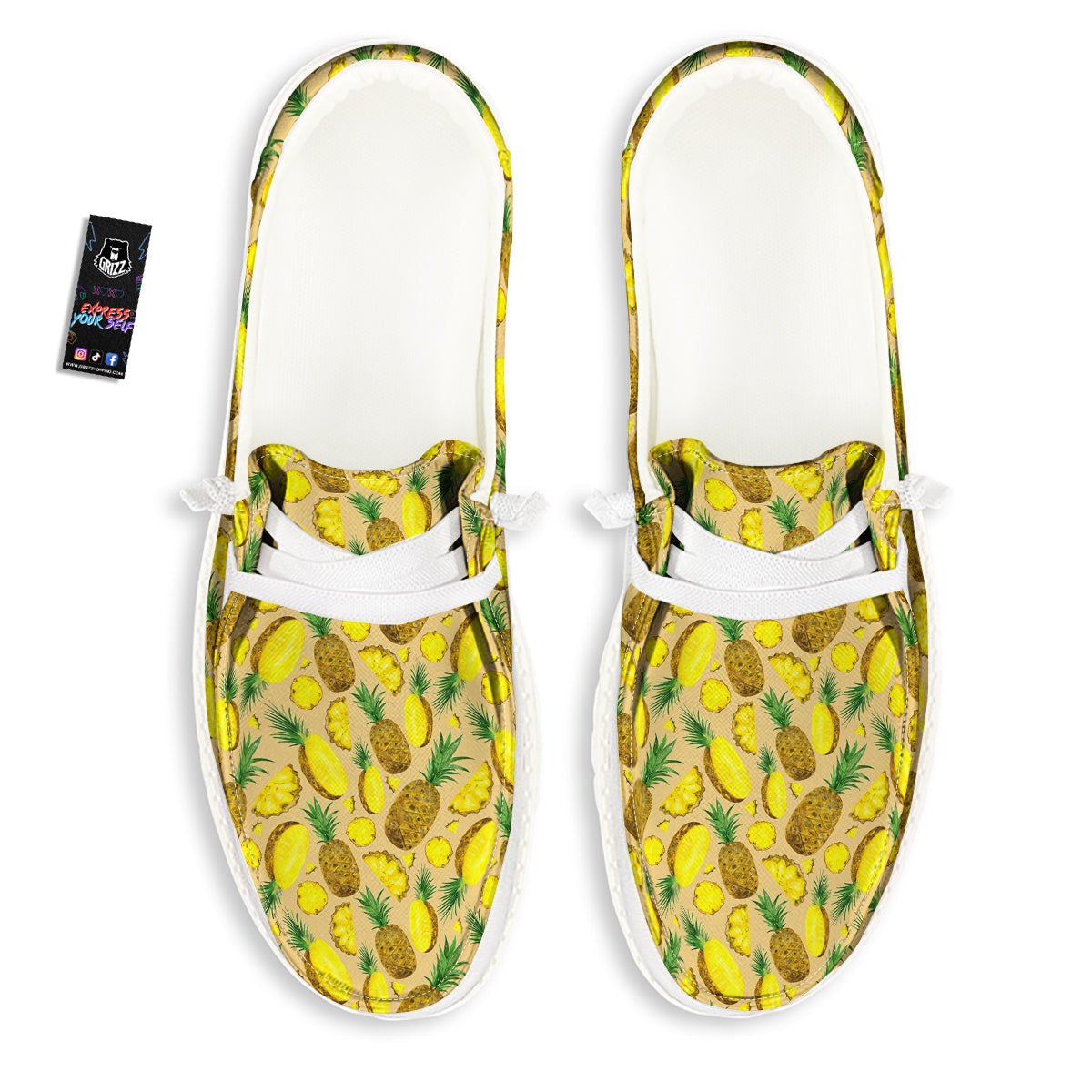 Watercolor Pineapple Beige Print Pattern White Loafers-grizzshop