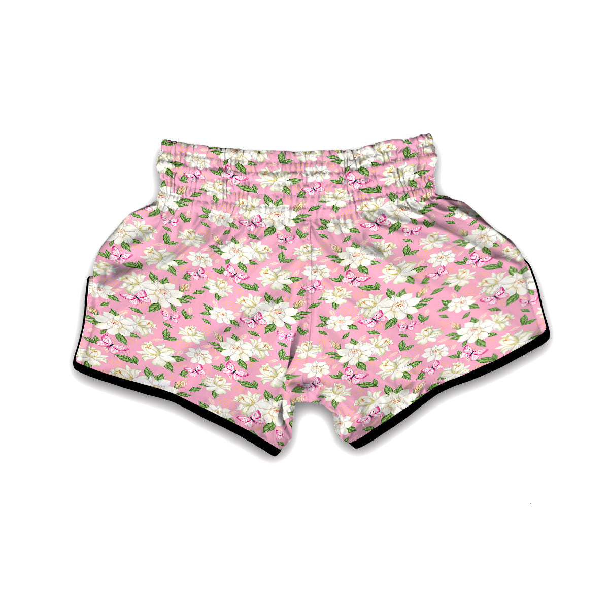 Watercolor Pink Gardenia Print Pattern Muay Thai Boxing Shorts-grizzshop