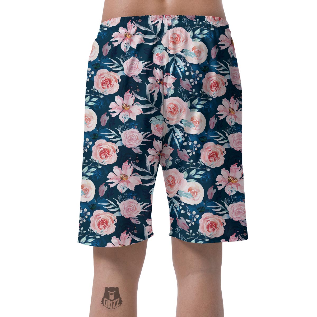 Watercolor Pink Rose Floral Men's Shorts-grizzshop
