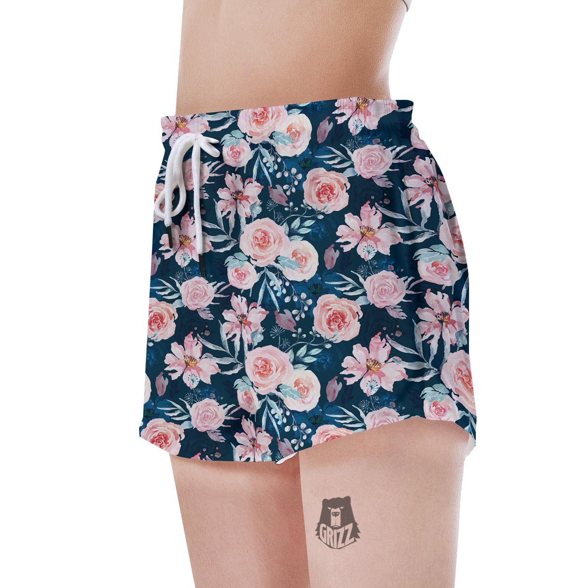 Watercolor Pink Rose Floral Women's Shorts-grizzshop