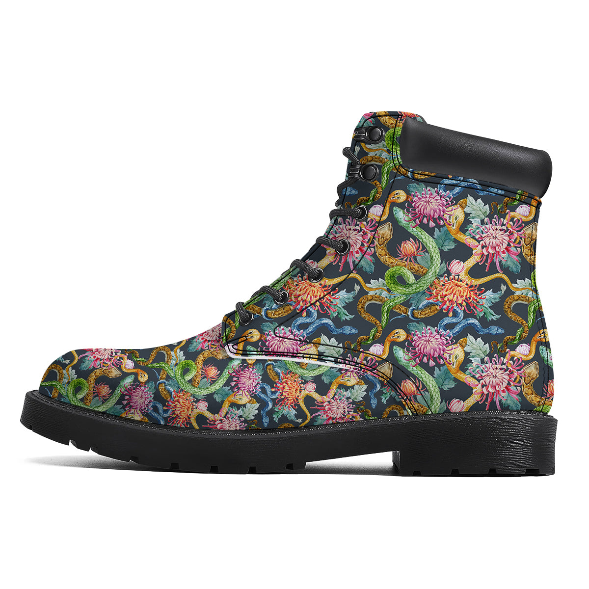 Watercolor Snake Chrysanthemum Flowers Print Pattern Boots-grizzshop