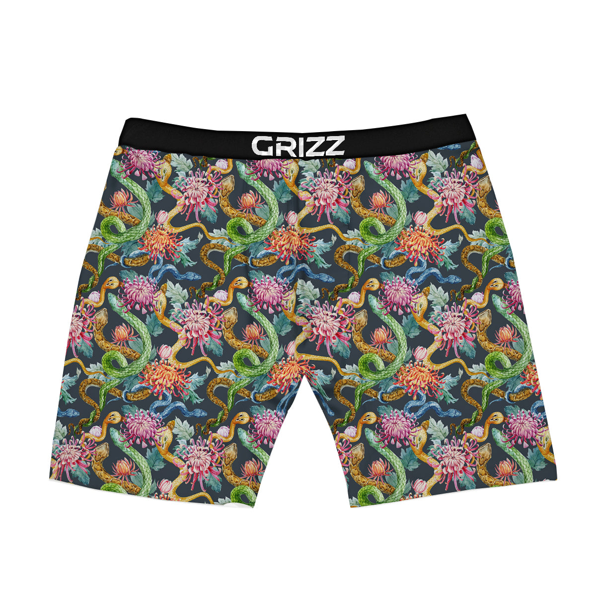 Watercolor Snake Chrysanthemum Flowers Print Pattern Boxer Briefs-grizzshop